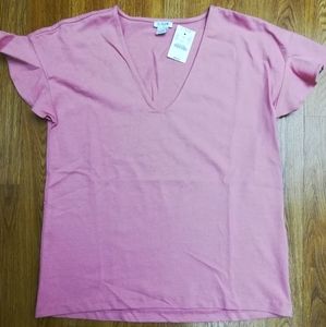 J. Crew Flutter Sleeve V-Neck Top Pink Sz S
